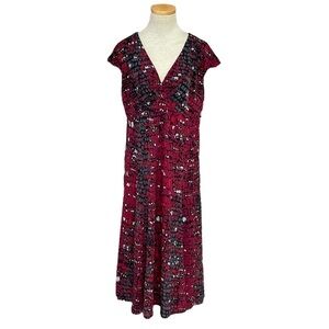 Glamour Dress Womens 16 Red Grey Short Sleeve A-Line V-Neck